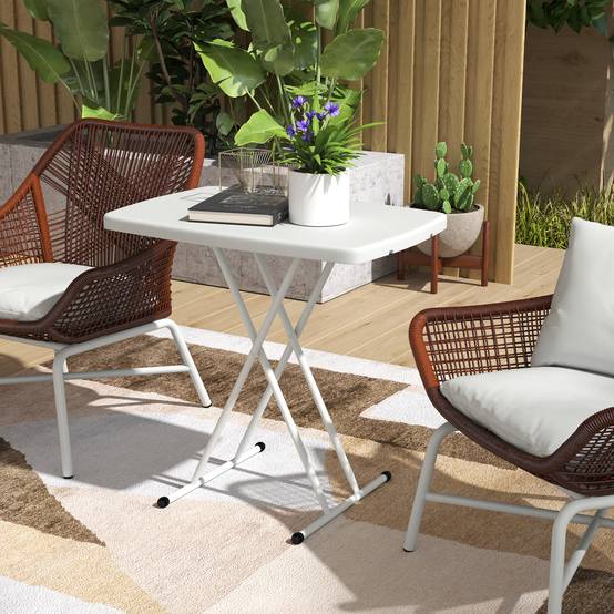 Table d'Appoint Pliante Métal HDPE Extérieur Hauteur Réglable 76cm Blanc - ComfortXL Outdoor Living - Image 3