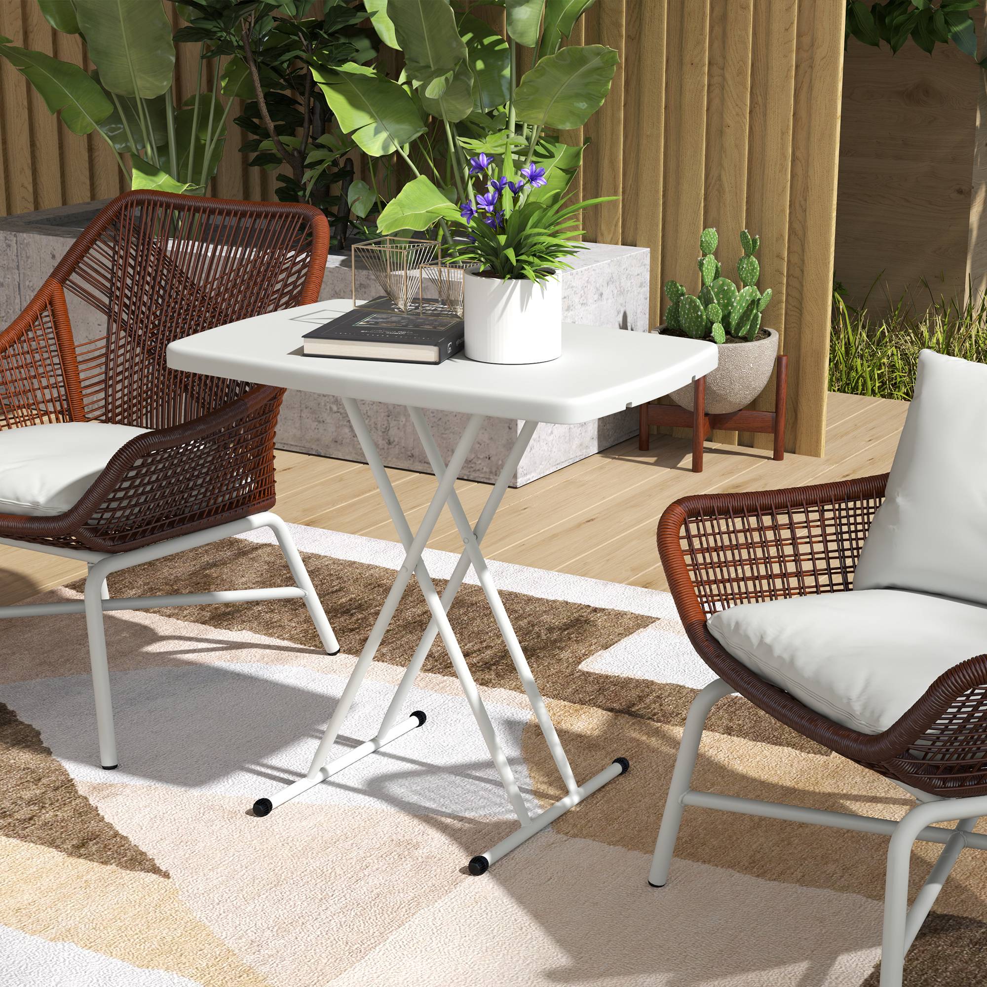 Table d'Appoint Pliante Métal HDPE Extérieur Hauteur Réglable 76cm Blanc - ComfortXL Outdoor Living - Image 3