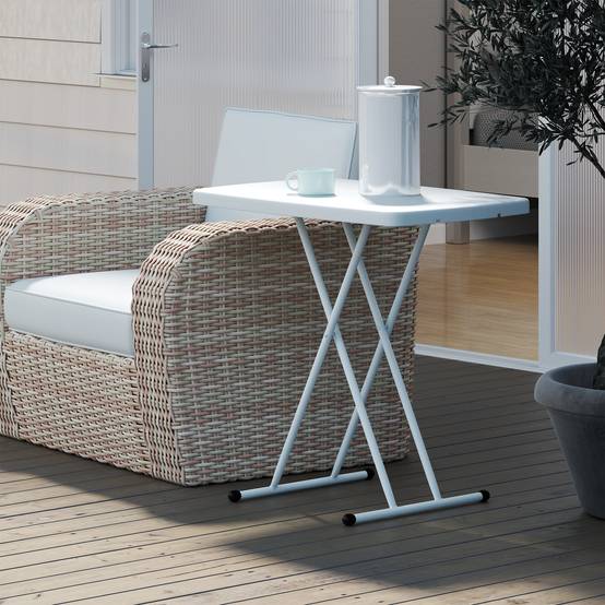 Table d'Appoint Pliante Métal HDPE Extérieur Hauteur Réglable 76cm Blanc - ComfortXL Outdoor Living - Image 4