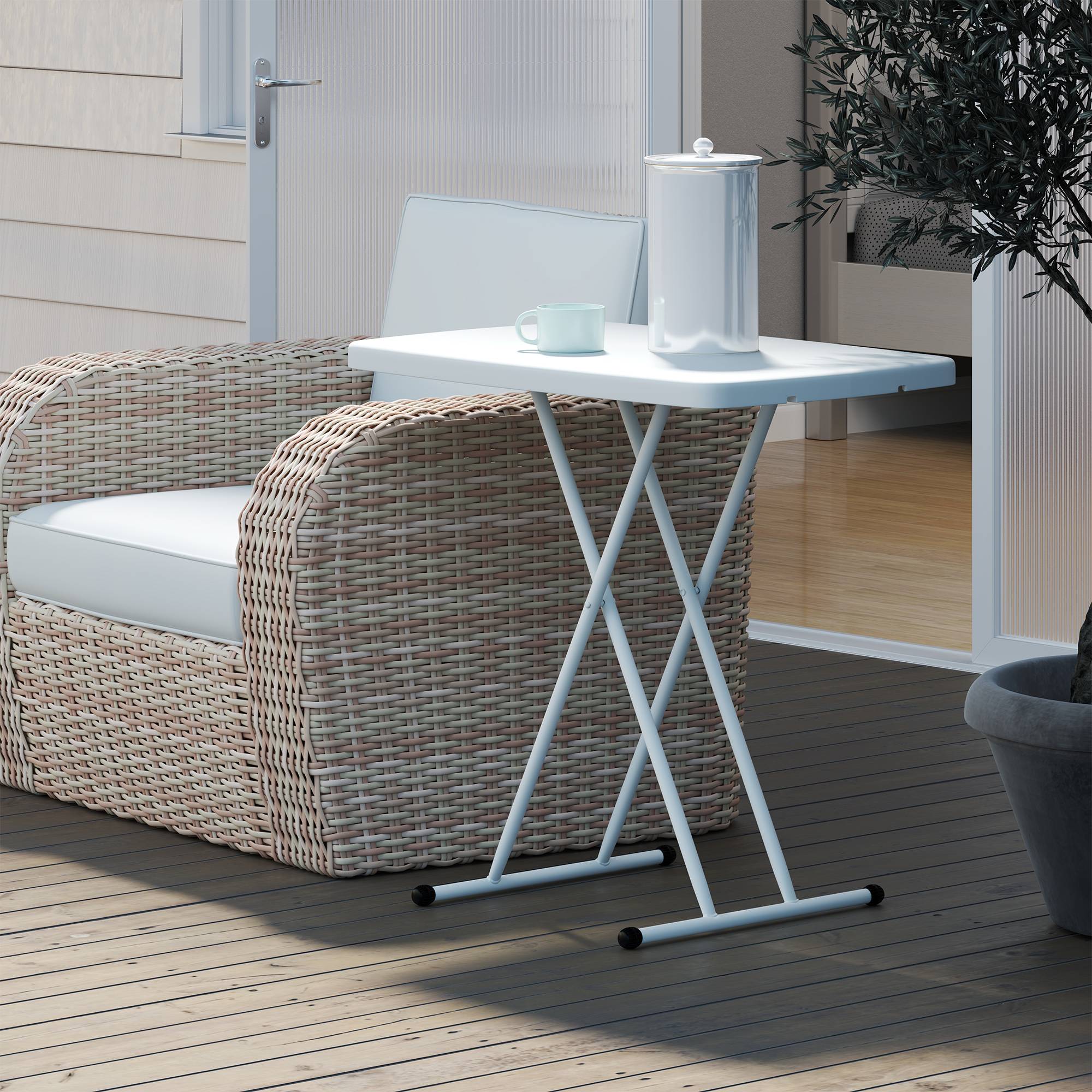 Table d'Appoint Pliante Métal HDPE Extérieur Hauteur Réglable 76cm Blanc - ComfortXL Outdoor Living - Image 4