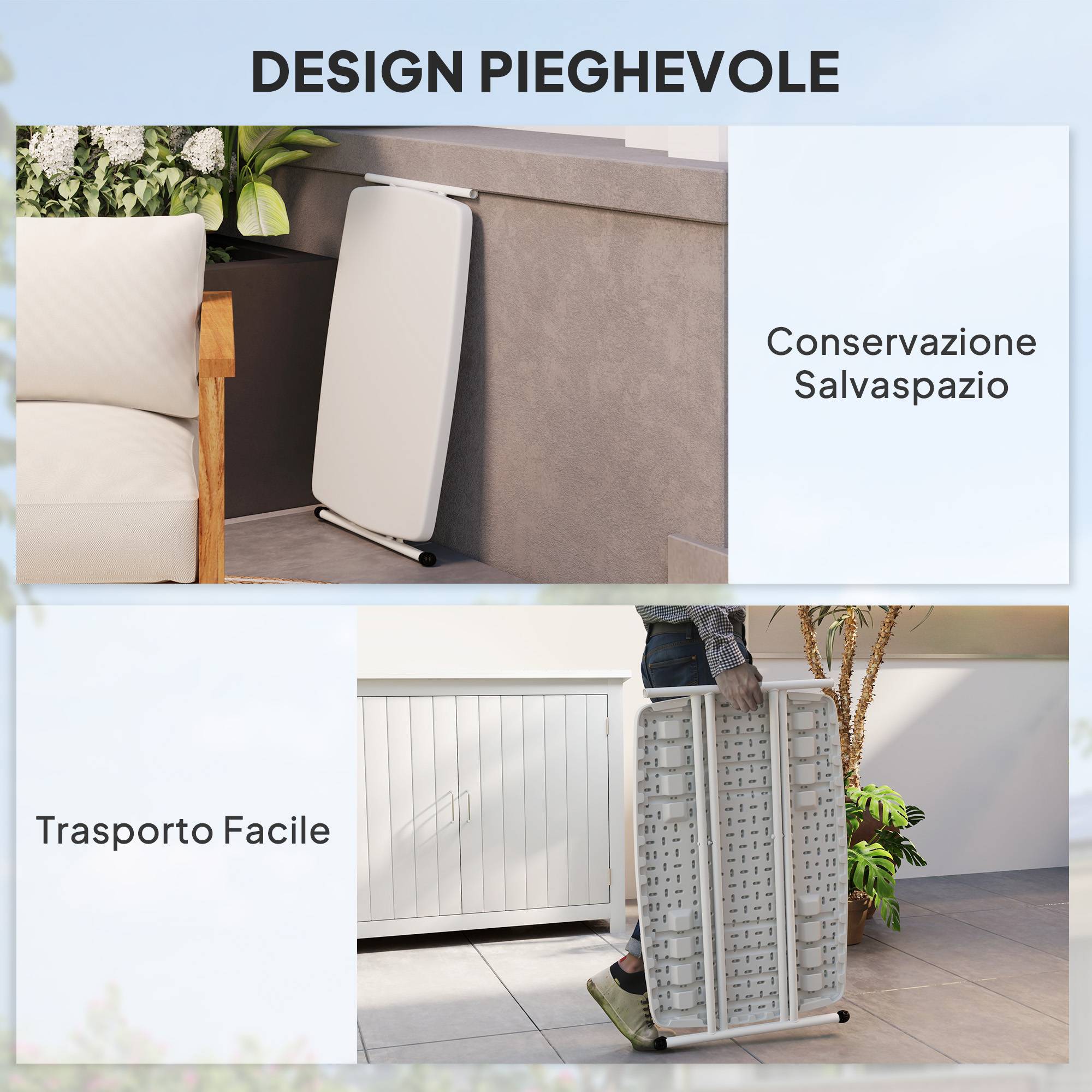 Table d'Appoint Pliante Métal HDPE Extérieur Hauteur Réglable 76cm Blanc - ComfortXL Outdoor Living - Image 6