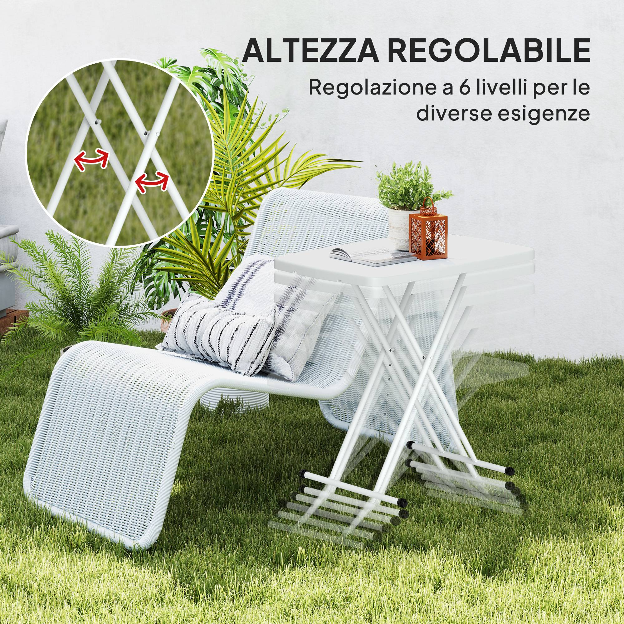Table d'Appoint Pliante Métal HDPE Extérieur Hauteur Réglable 76cm Blanc - ComfortXL Outdoor Living - Image 7