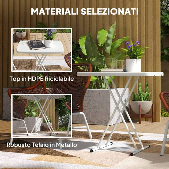 Table d'Appoint Pliante Métal HDPE Extérieur Hauteur Réglable 76cm Blanc - ComfortXL Outdoor Living - Image 8