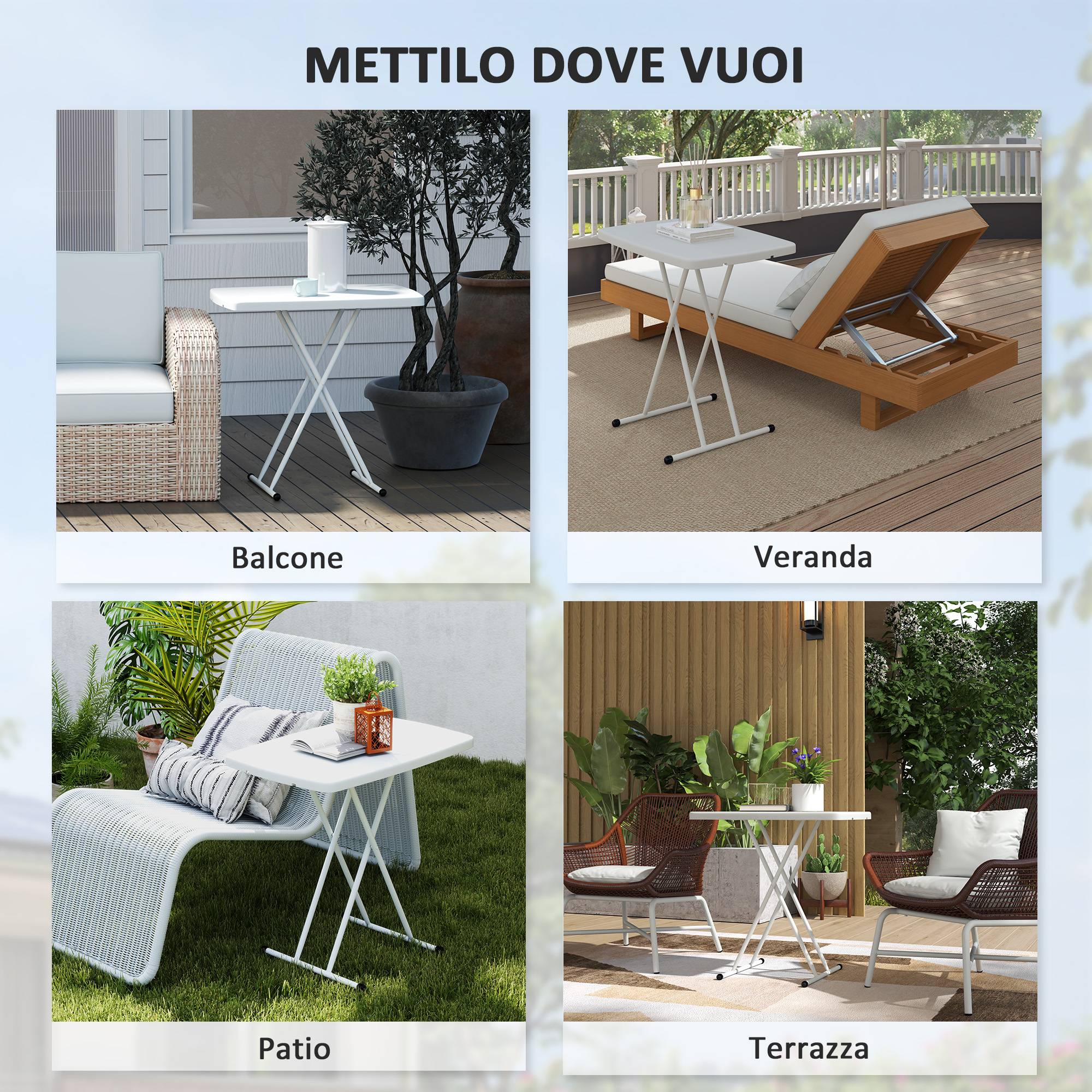 Table d'Appoint Pliante Métal HDPE Extérieur Hauteur Réglable 76cm Blanc - ComfortXL Outdoor Living - Image 9