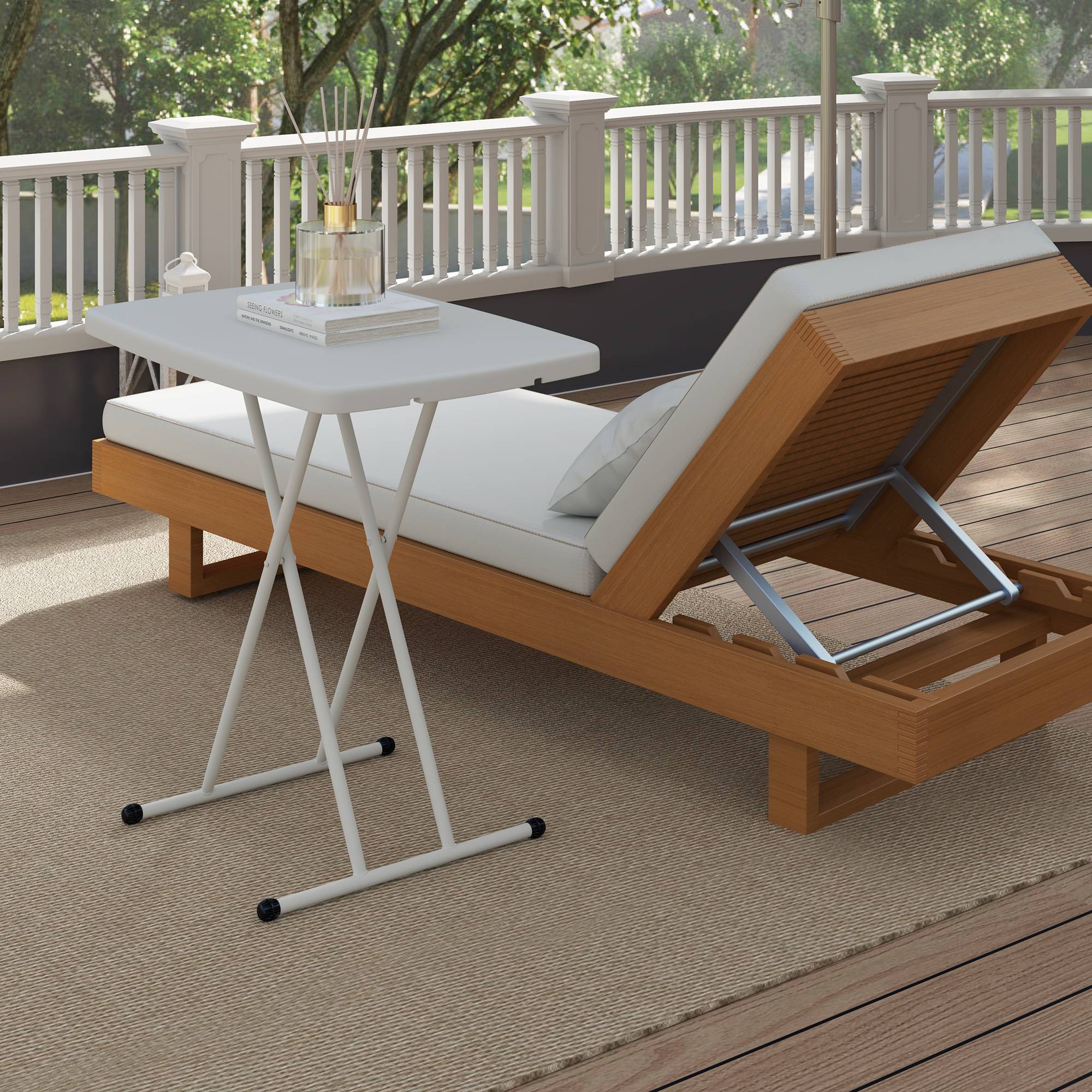 Table d'Appoint Pliante Métal HDPE Extérieur Hauteur Réglable 76cm Blanc - ComfortXL Outdoor Living - Image 10