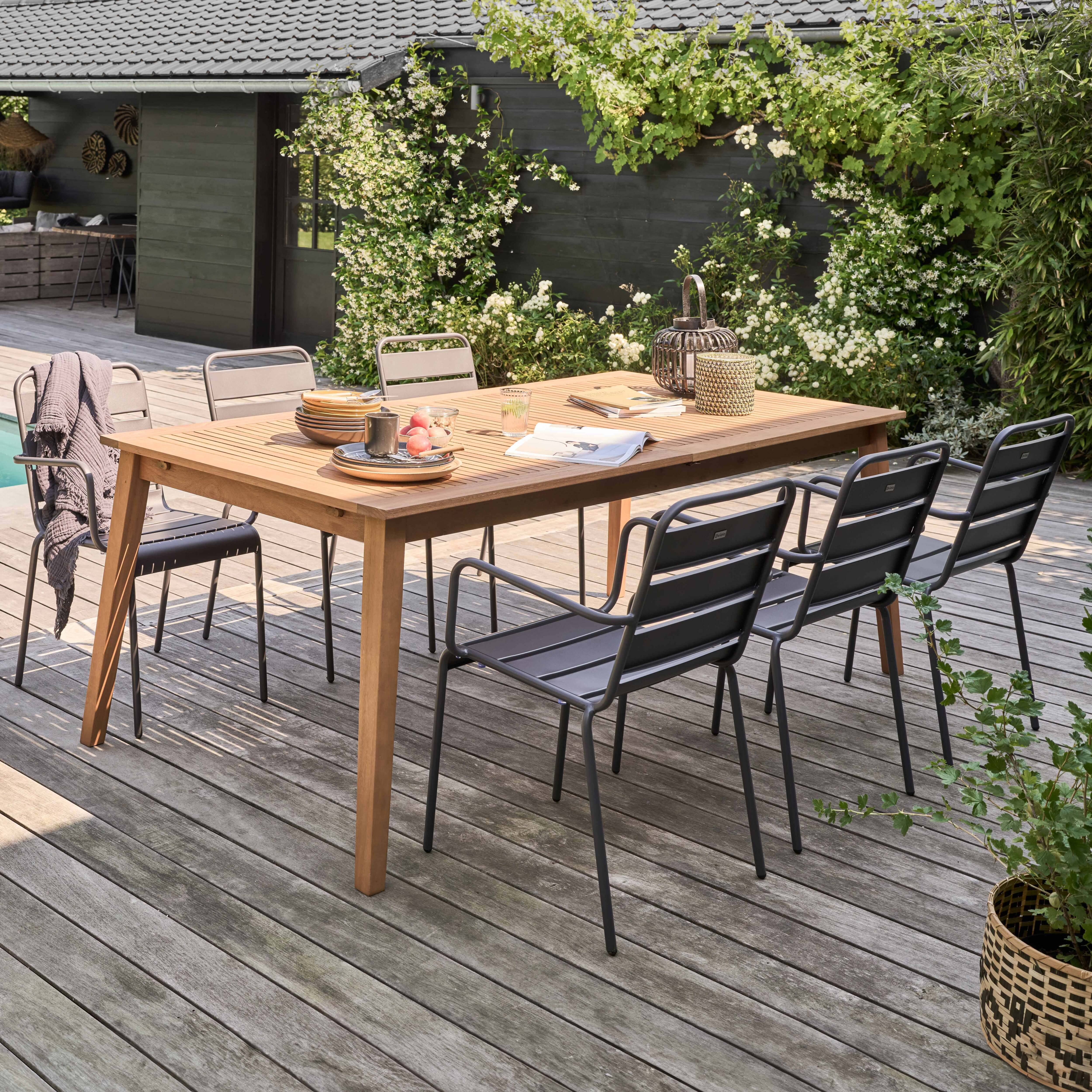 Oviala - Ensemble table de jardin extensible en bois exotique et 6 fauteuils
 Chicago - Oviala - Imagen 2