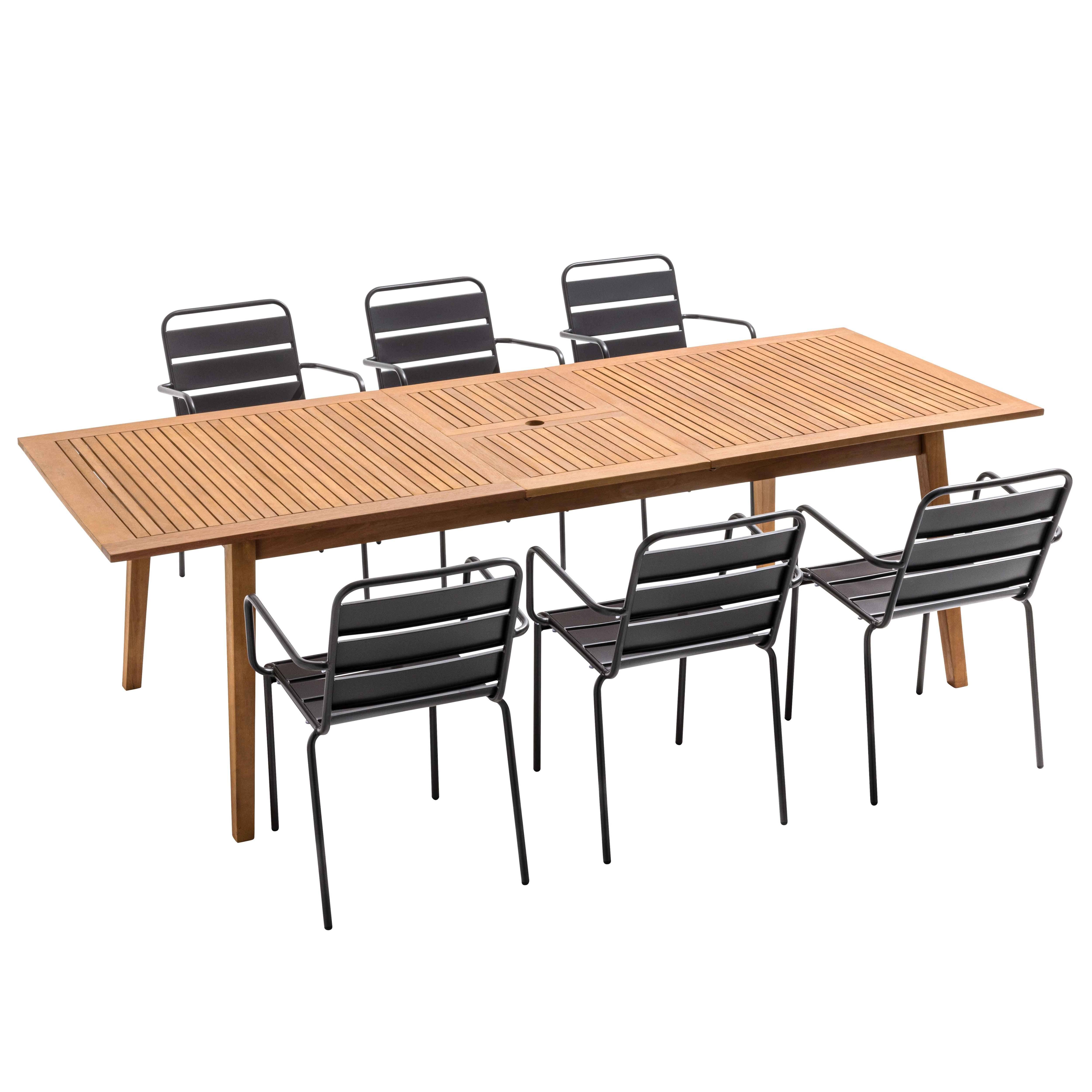 Oviala - Ensemble table de jardin extensible en bois exotique et 6 fauteuils
 Chicago - Oviala - Imagen 1
