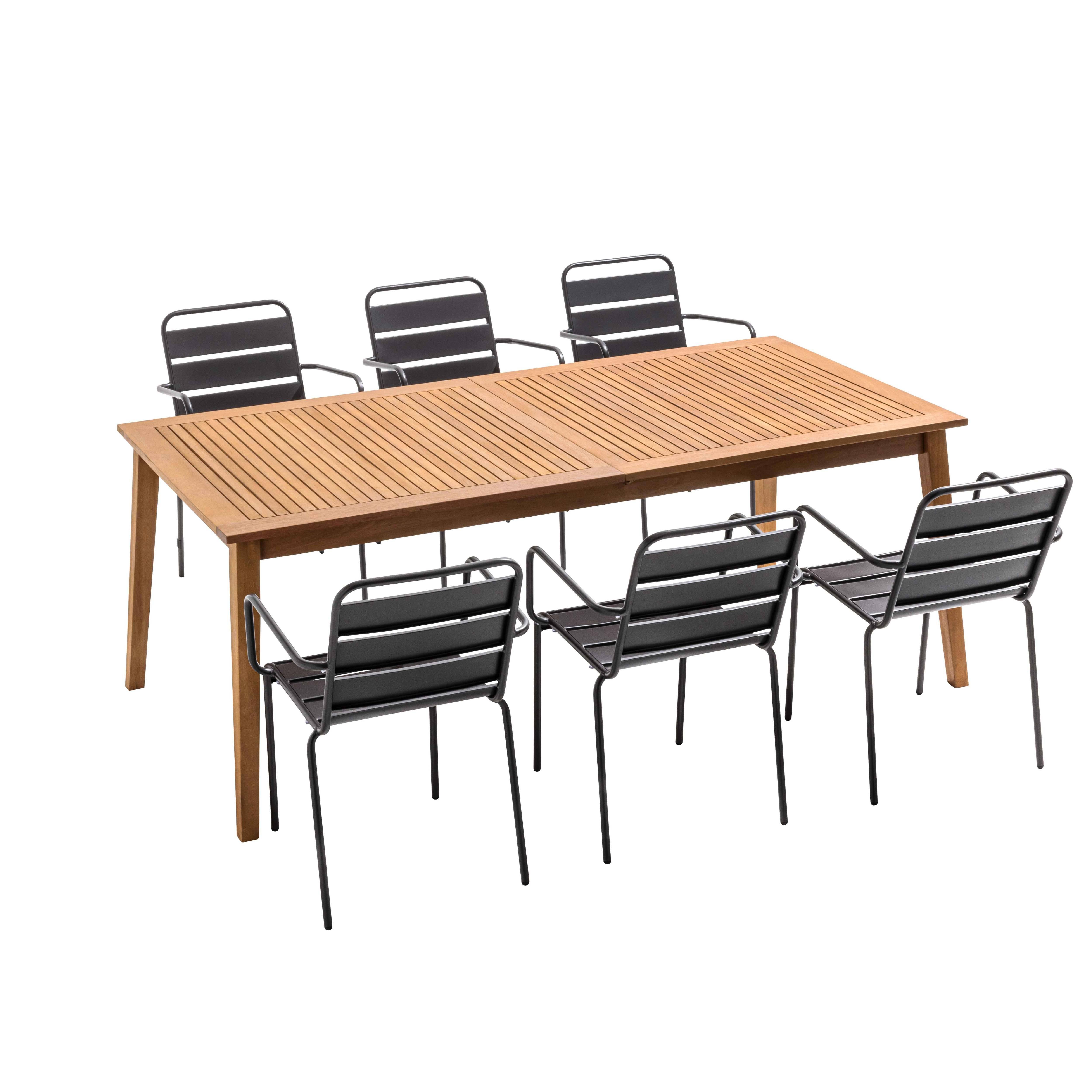 Oviala - Ensemble table de jardin extensible en bois exotique et 6 fauteuils
 Chicago - Oviala - Imagen 4