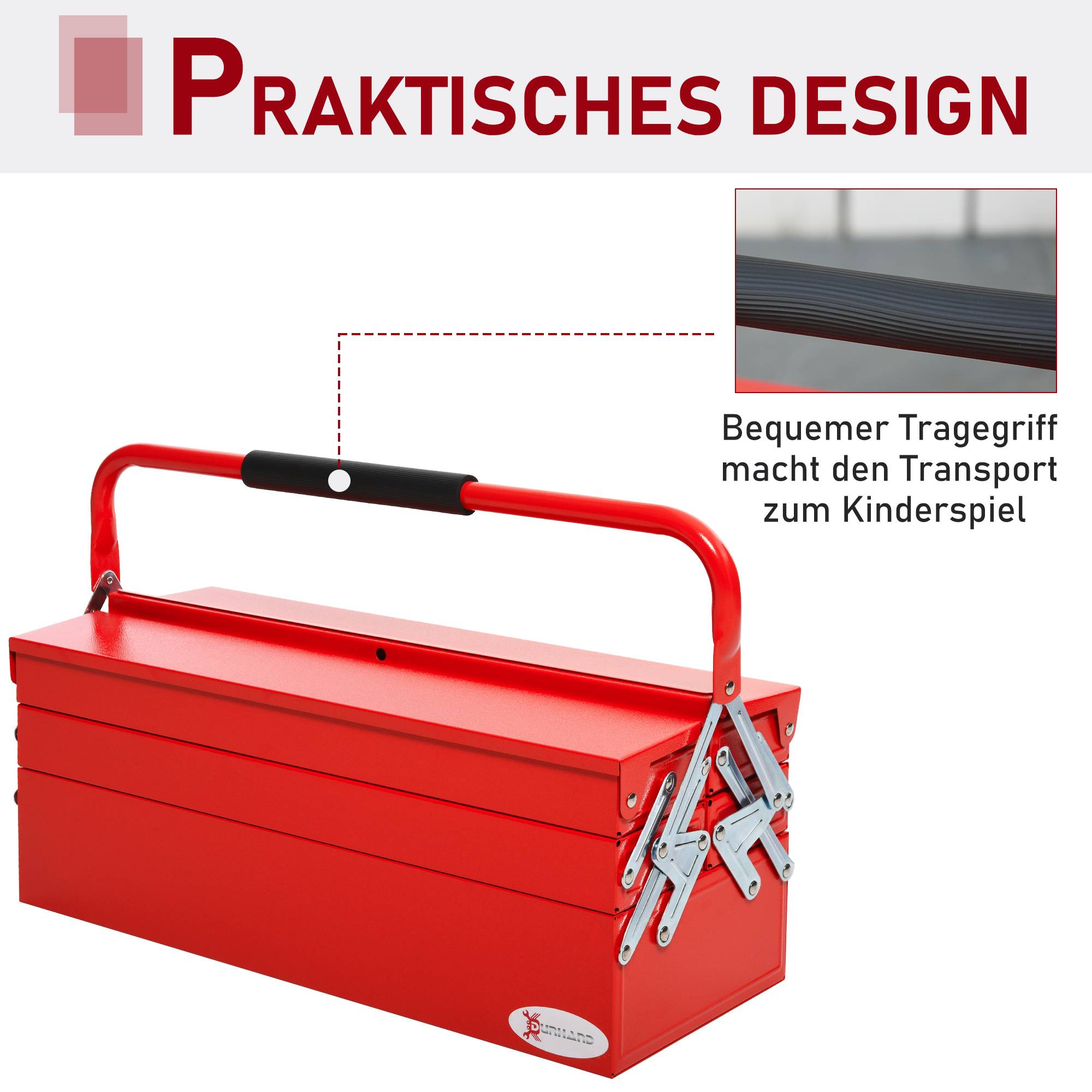 Sans Marque - Boîte à outils boîte à outils 5 compartiments à charnières en acier (SPCC) rouge 56 x 20 x 41 cm - Image 6