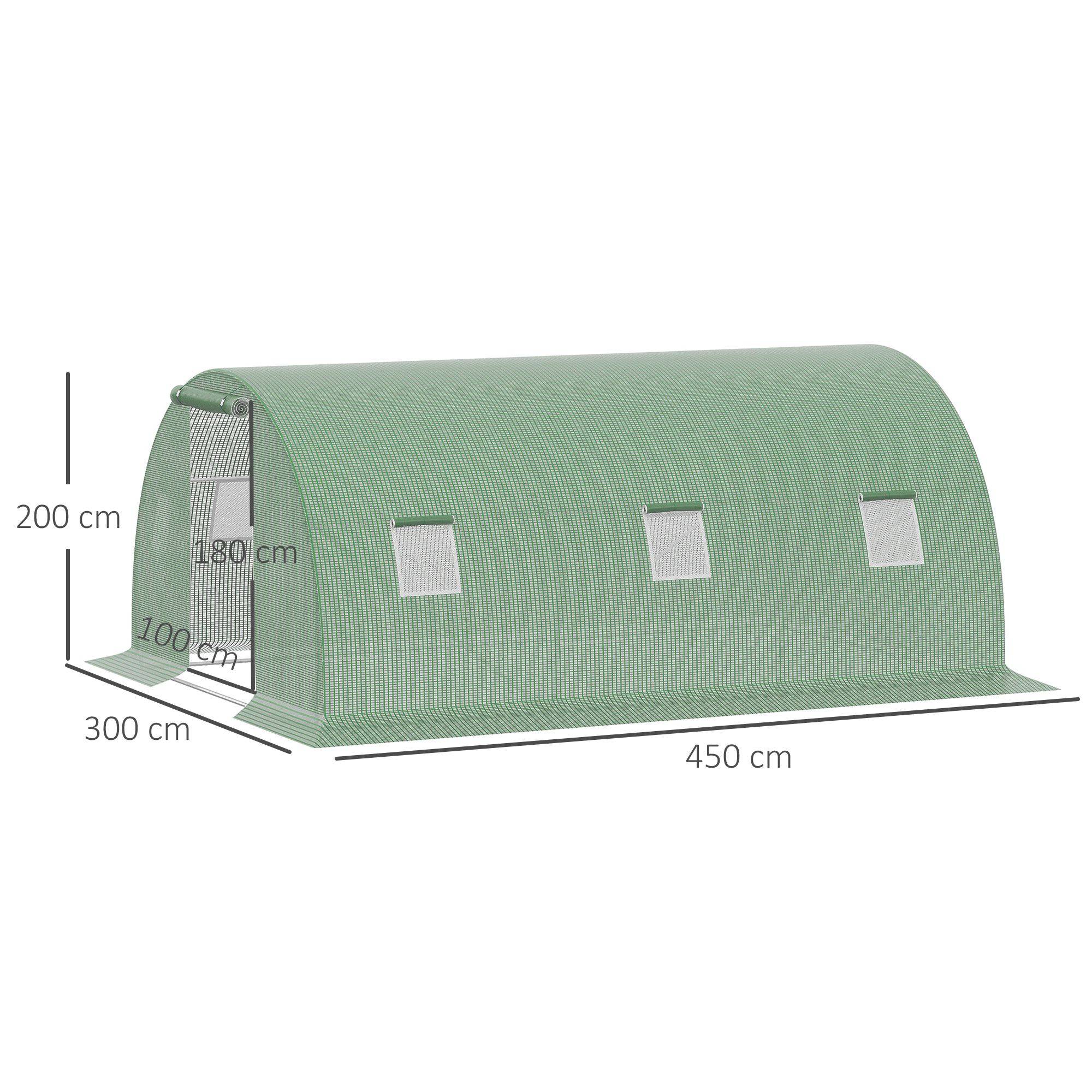 Sans Marque - Serre de jardin tunnel 13,5 m² 6 fenêtres porte zippée enroulable châssis acier galvanisé bâche PE 4,5 x 3 x 2 m vert - Image 5