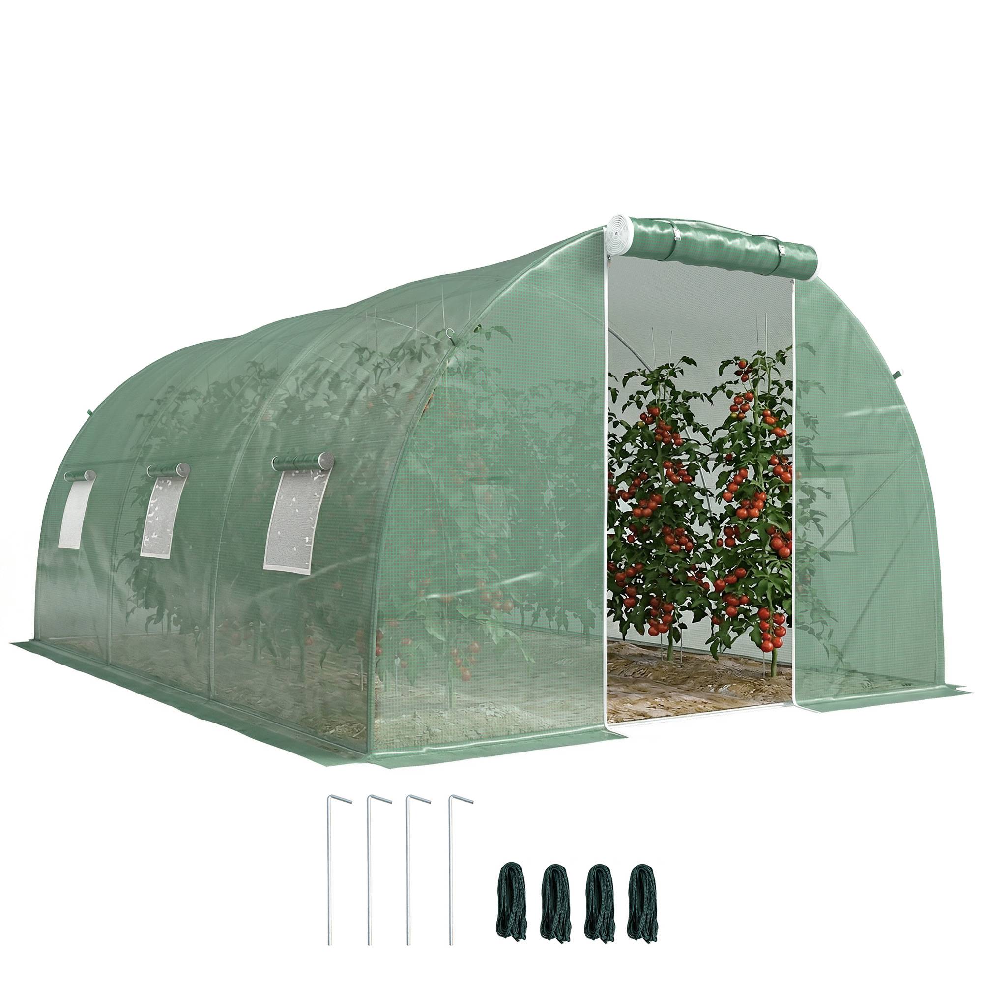 Sans Marque - Serre de jardin tunnel 13,5 m² 6 fenêtres porte zippée enroulable châssis acier galvanisé bâche PE 4,5 x 3 x 2 m vert - Image 1