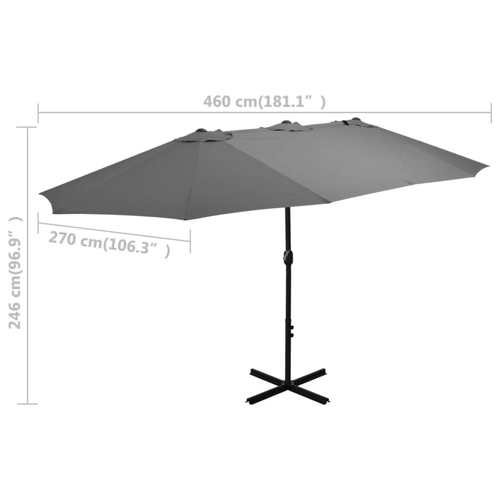 Vidaxl - Parasol d'extérieur poteau en aluminium 460x270 cm anthracite vidaXL 44869 - Imagen 3