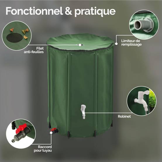 Réservoir souple, récupérateur d'eau de pluie pliable - 500 L - Vert - Linxor - Image 3