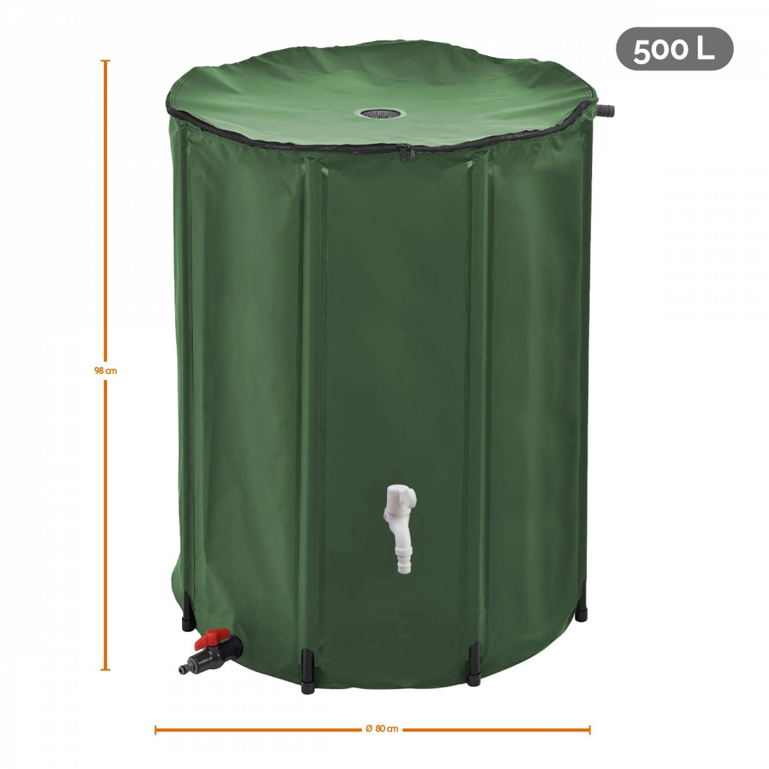 Réservoir souple, récupérateur d'eau de pluie pliable - 500 L - Vert - Linxor - Image 2