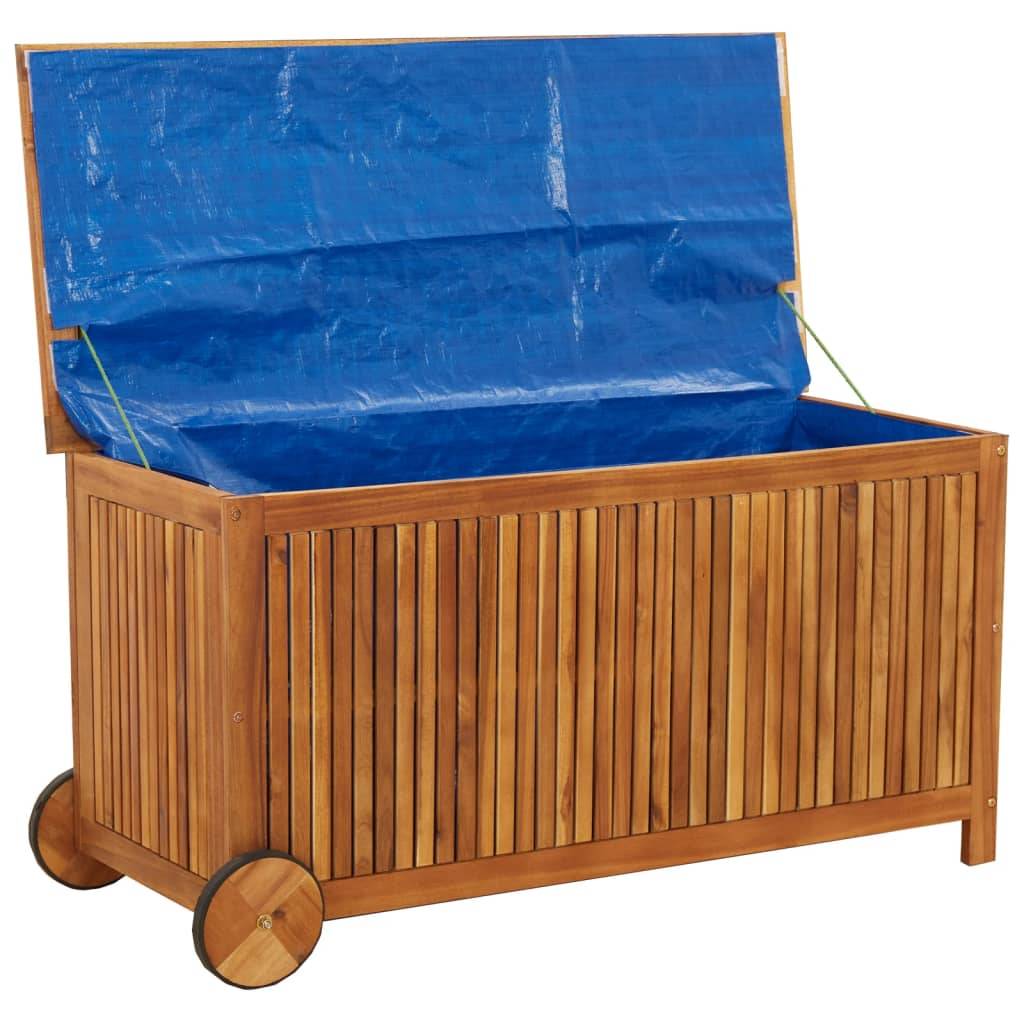 Helloshop26 - Coffre boîte meuble de jardin rangement avec roues 113 x 50 x 58cm bois acacia - Imagen 5