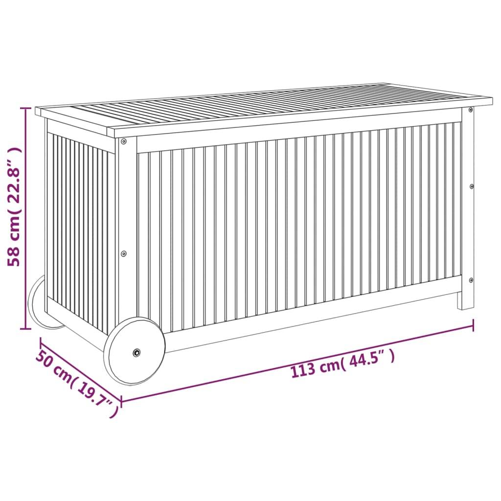 Helloshop26 - Coffre boîte meuble de jardin rangement avec roues 113 x 50 x 58cm bois acacia - Imagen 6