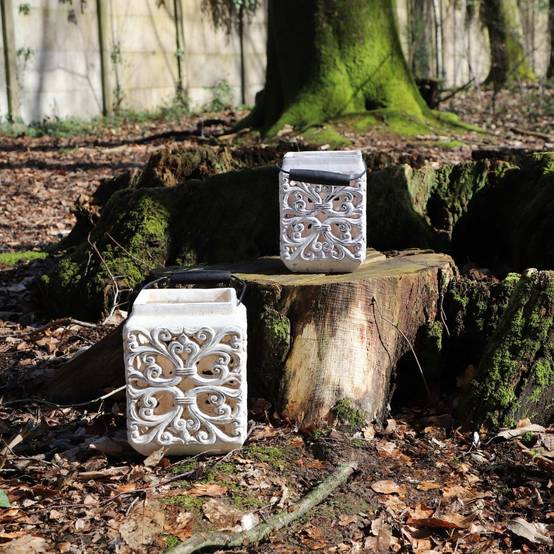 Lanterne extérieur jardin à poser bougie ancienne béton crème 24cm Chemin de campagne - Imagen 2