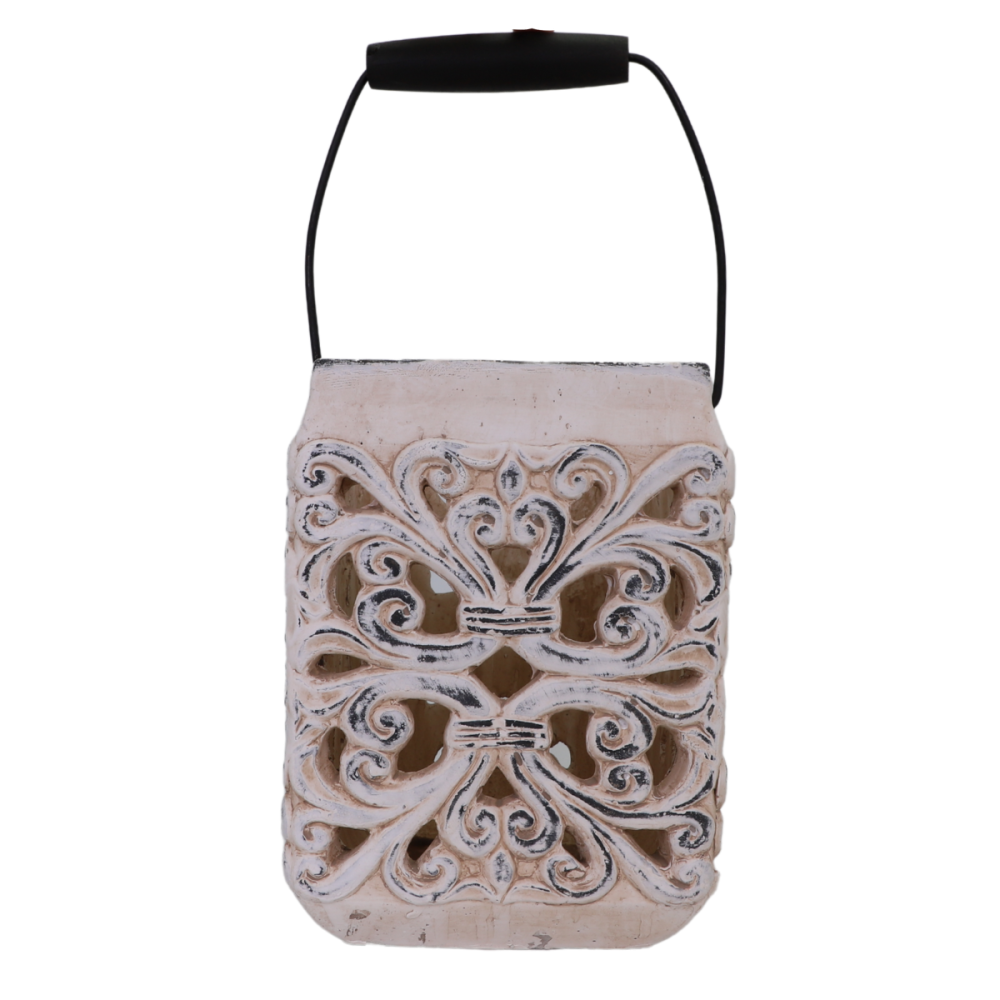 Lanterne extérieur jardin à poser bougie ancienne béton crème 24cm Chemin de campagne - Imagen 1