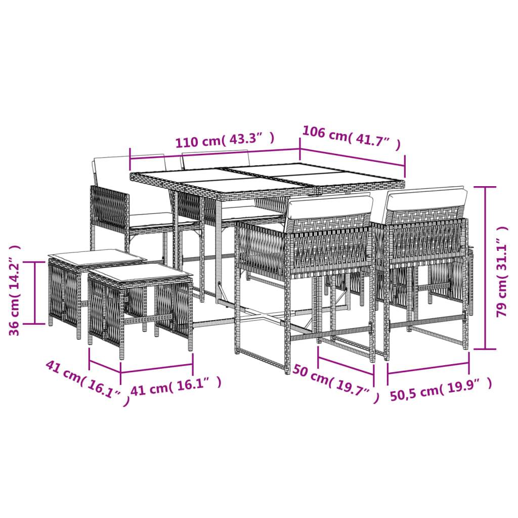 ComfortXL - Salon de Jardin Encastrable 8 Personnes Résine Tressée Noire, Table Bois et Coussins Crème – ComfortXL Outdoor Living - Image 6