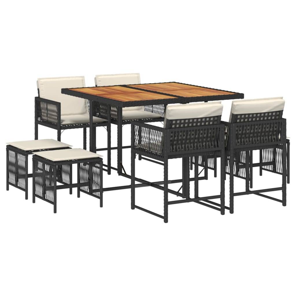 ComfortXL - Salon de Jardin Encastrable 8 Personnes Résine Tressée Noire, Table Bois et Coussins Crème – ComfortXL Outdoor Living - Image 2