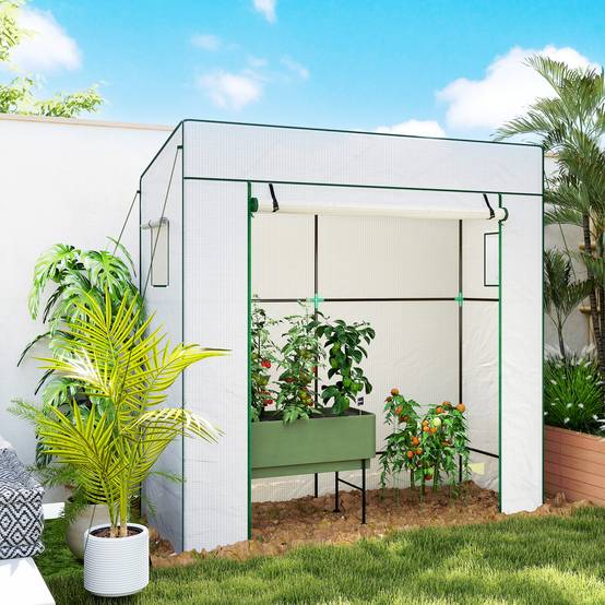 Serre verte pour tomates 196 x 77 x 197 cm, porte enroulable, fenêtres moustiquaires - Image 4