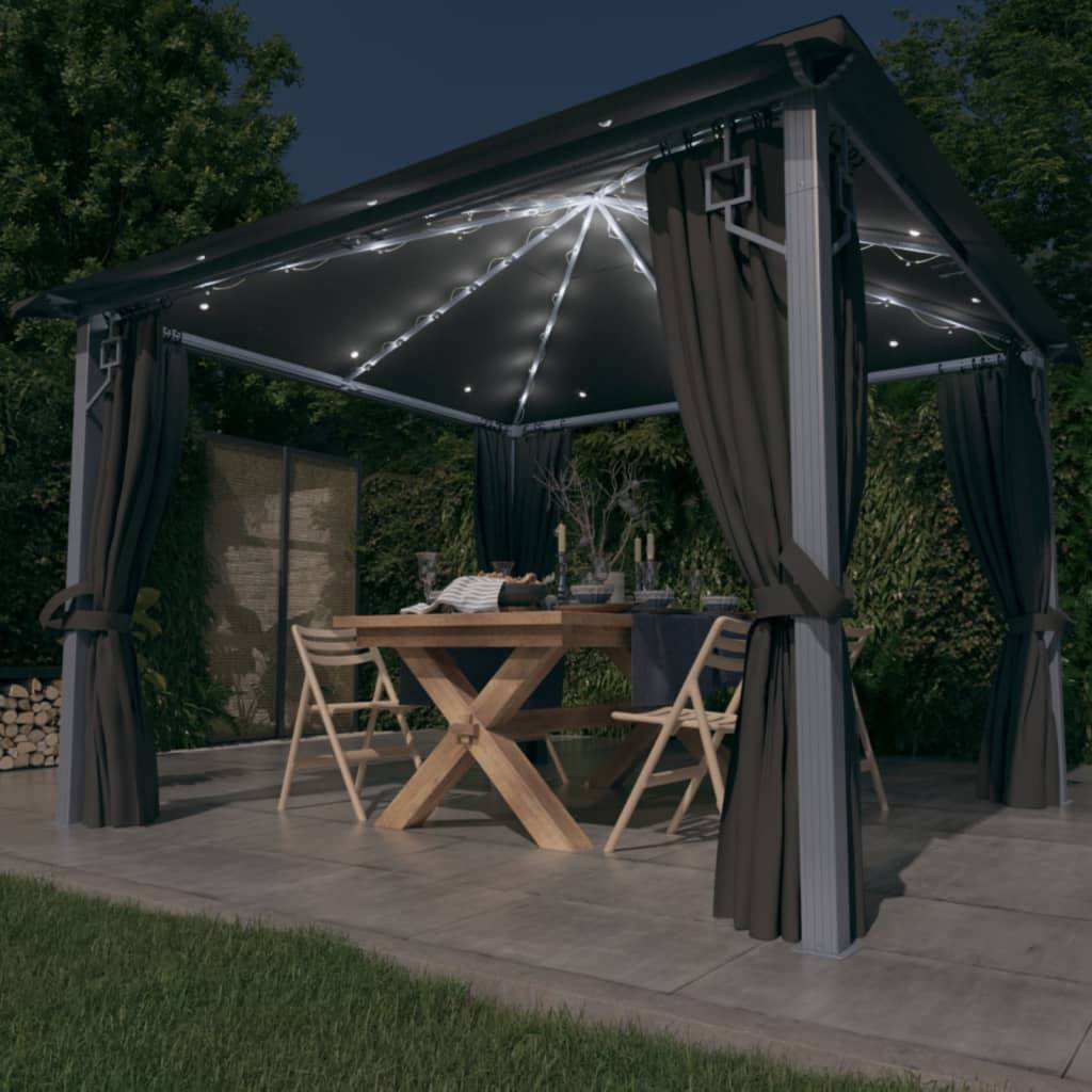 PANGIVO - Tonnelle Aluminium Anthracite avec Rideau et LED 3 x 3 x 2.7 m - PANGIVO - Image 1