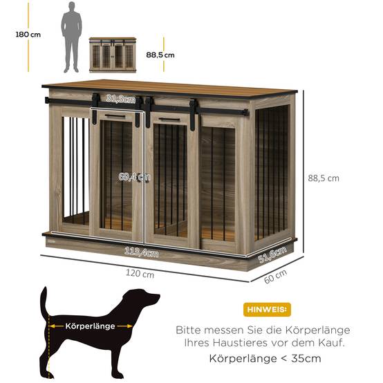 Cage pour chien bois chêne 120.00 x 60.00 x 88.50 cm - PANGIVO - Image 3
