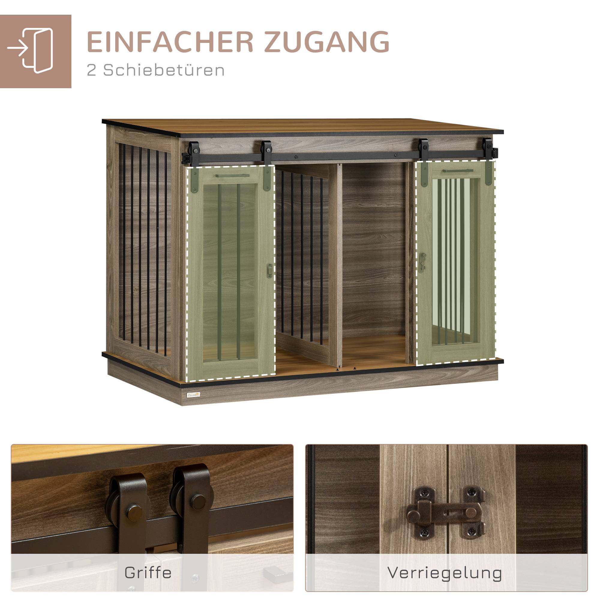 Cage pour chien bois chêne 120.00 x 60.00 x 88.50 cm - PANGIVO - Image 6