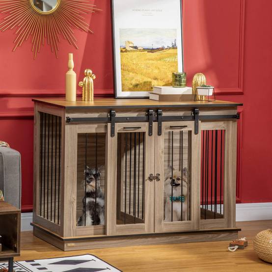 Cage pour chien bois chêne 120.00 x 60.00 x 88.50 cm - PANGIVO - Image 2