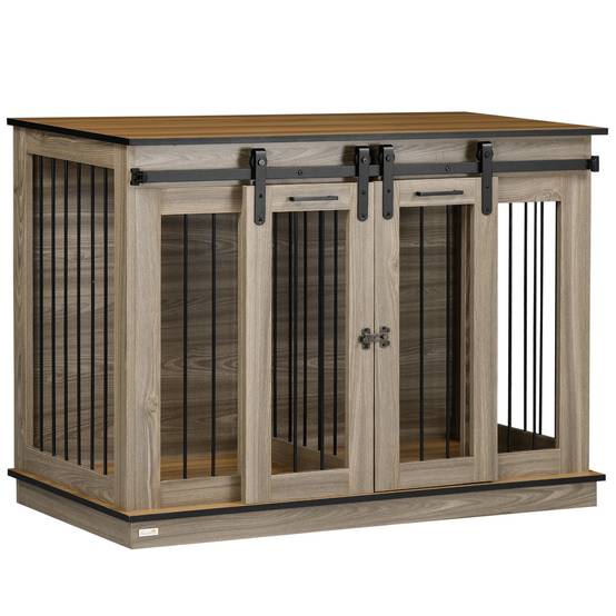 Cage pour chien bois chêne 120.00 x 60.00 x 88.50 cm - PANGIVO - Image 1