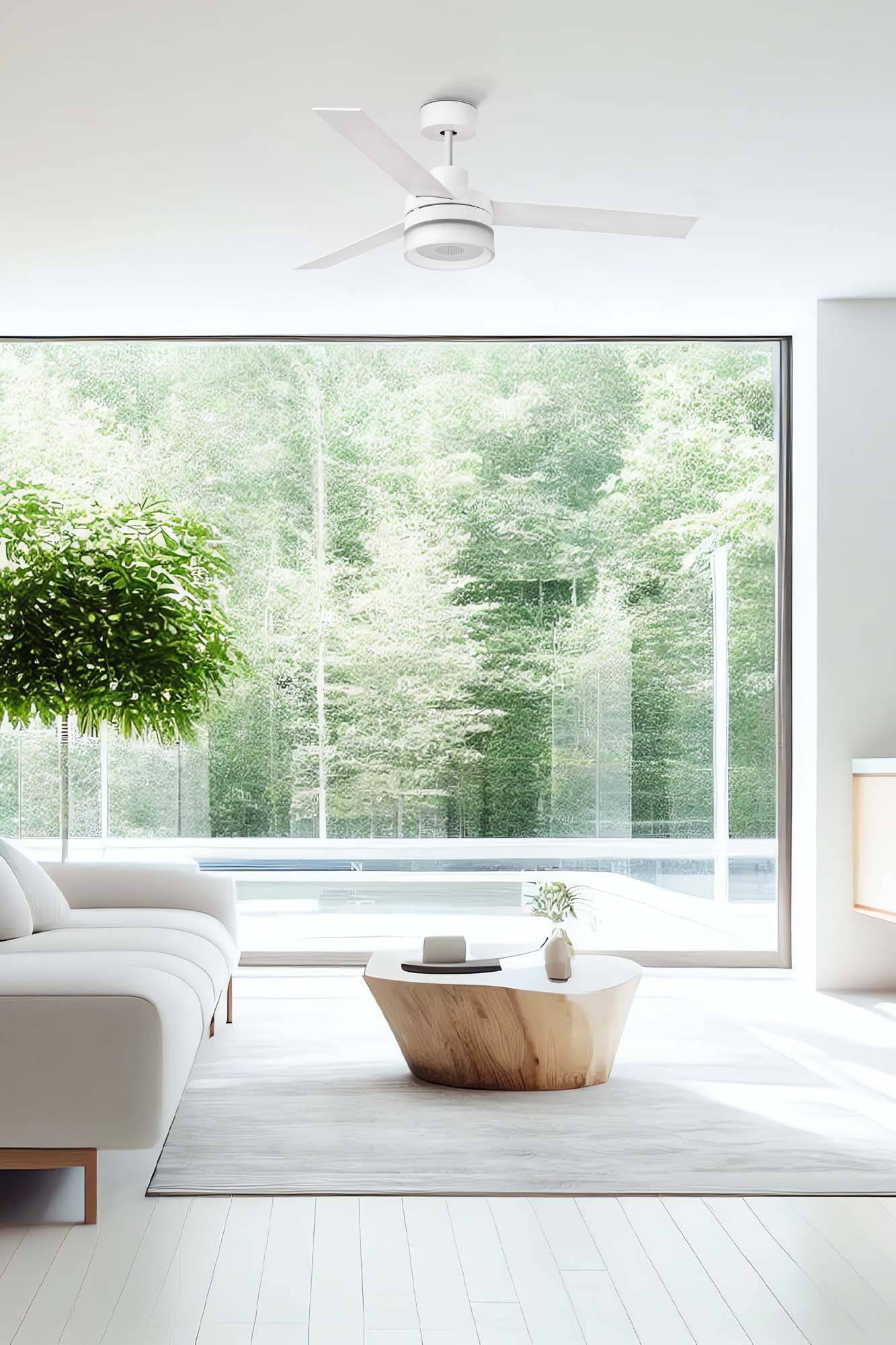 Ventilateur de plafond en acier blanc lignes essentielles durable