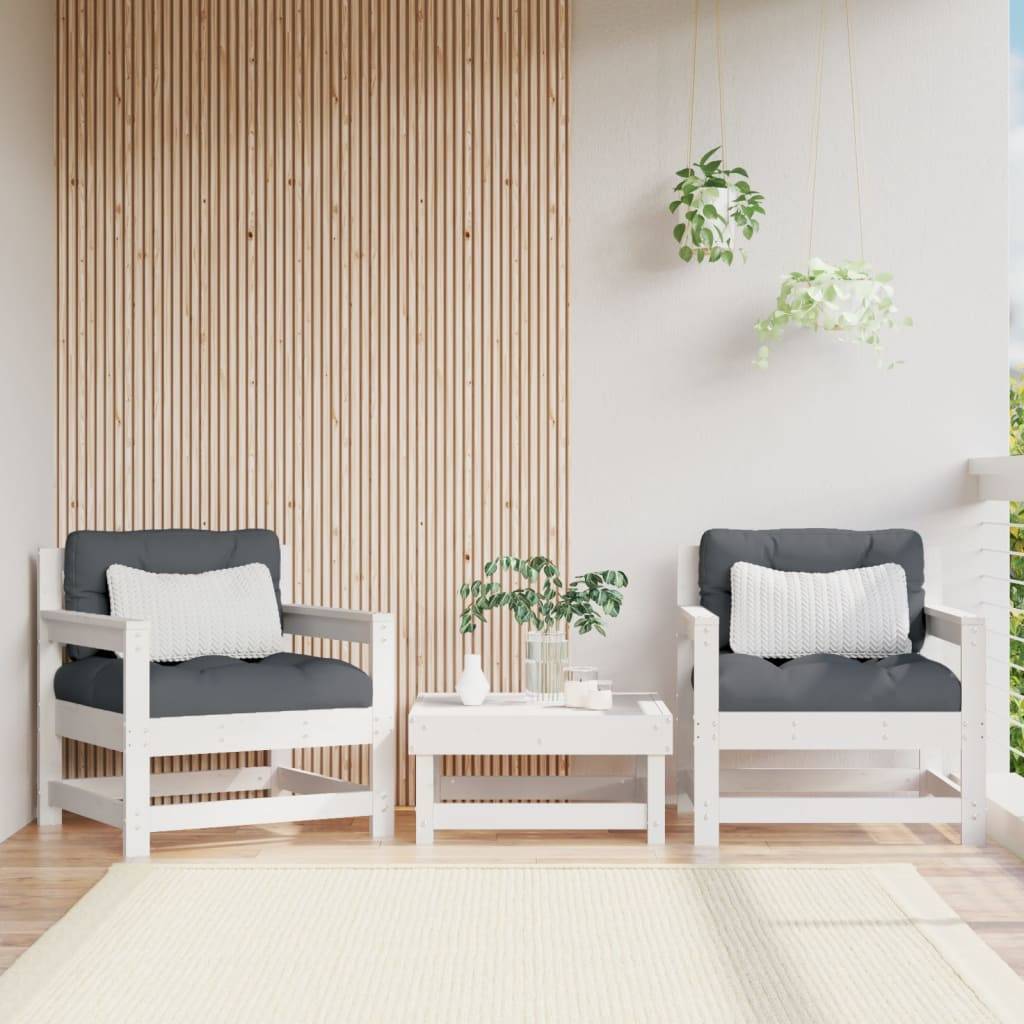 Lot de 2 Chaises de jardin avec coussins - Chaises d'extérieur - Fauteuils de jardin blanc bois de pin massif-JU12679 - Image 2