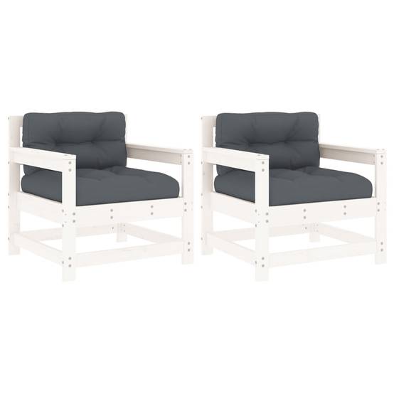 Lot de 2 Chaises de jardin avec coussins - Chaises d'extérieur - Fauteuils de jardin blanc bois de pin massif-JU12679 - Image 1