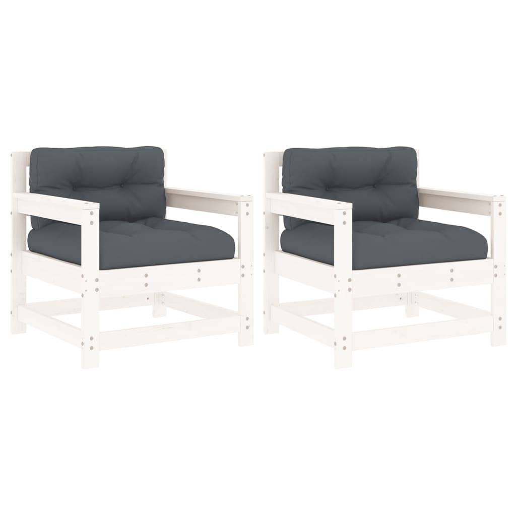 Lot de 2 Chaises de jardin avec coussins - Chaises d'extérieur - Fauteuils de jardin blanc bois de pin massif-JU12679 - Image 1