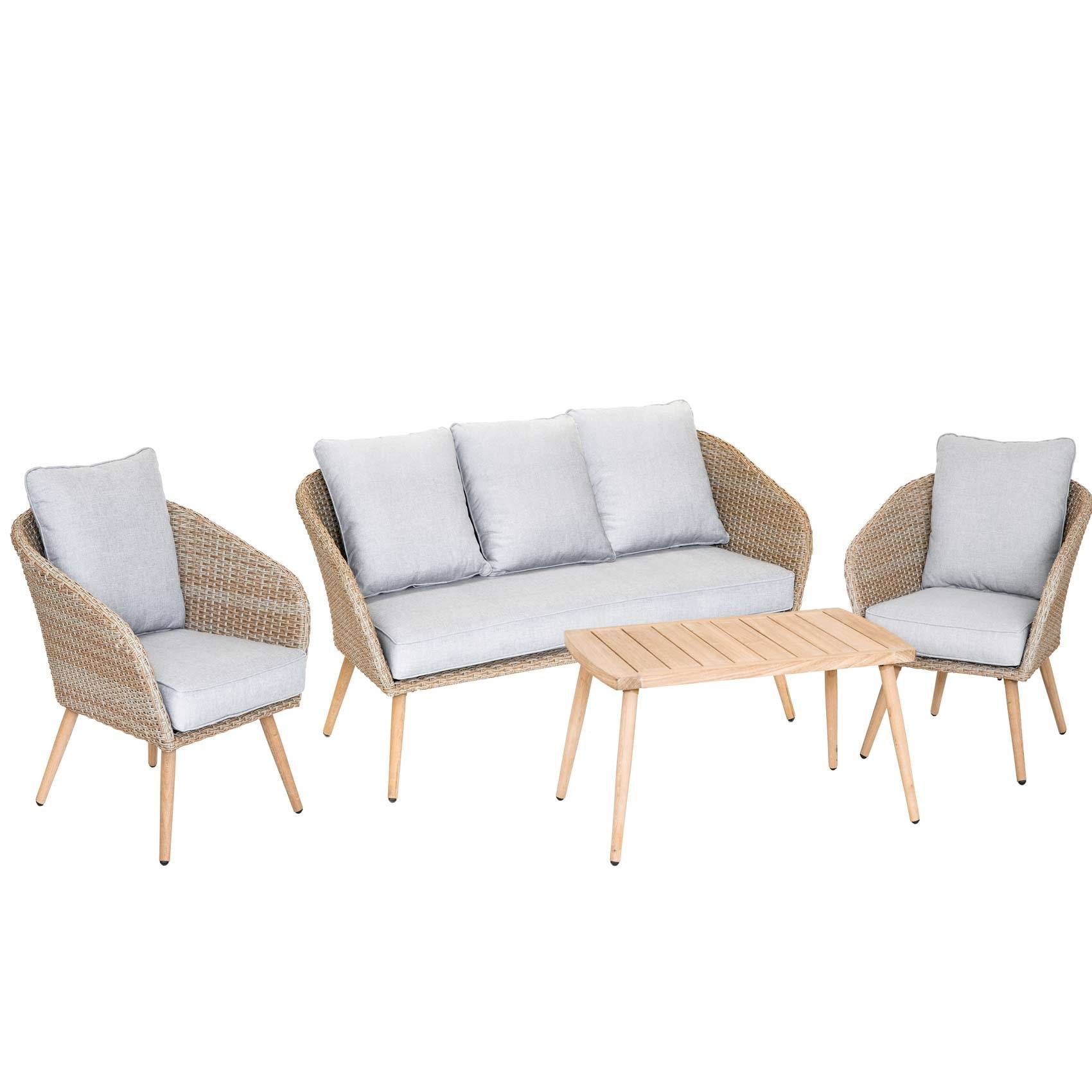 Salon détente pour 4 ou 5 personnes en résine tressée - JARDILINE - Métal/Résine - Beige - Imagen 1