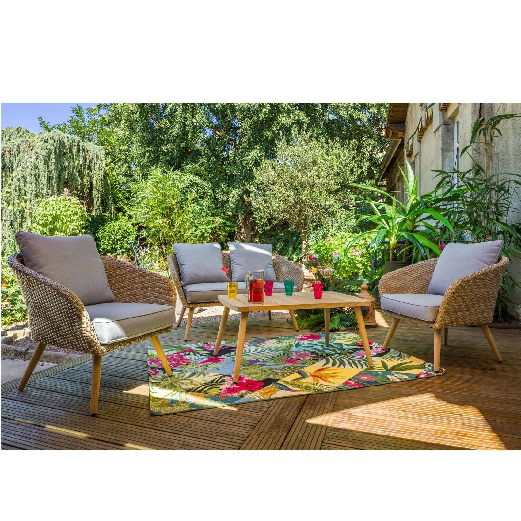 Salon détente pour 4 ou 5 personnes en résine tressée - JARDILINE - Métal/Résine - Beige - Imagen 7