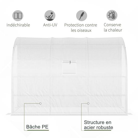 Serre de Jardin adossée avec Étagères 3 Niveaux, Petite Serre de Balcon en Bâche PE 140 g/㎡ 300 x 150 x 213 cm, blanc - Image 7