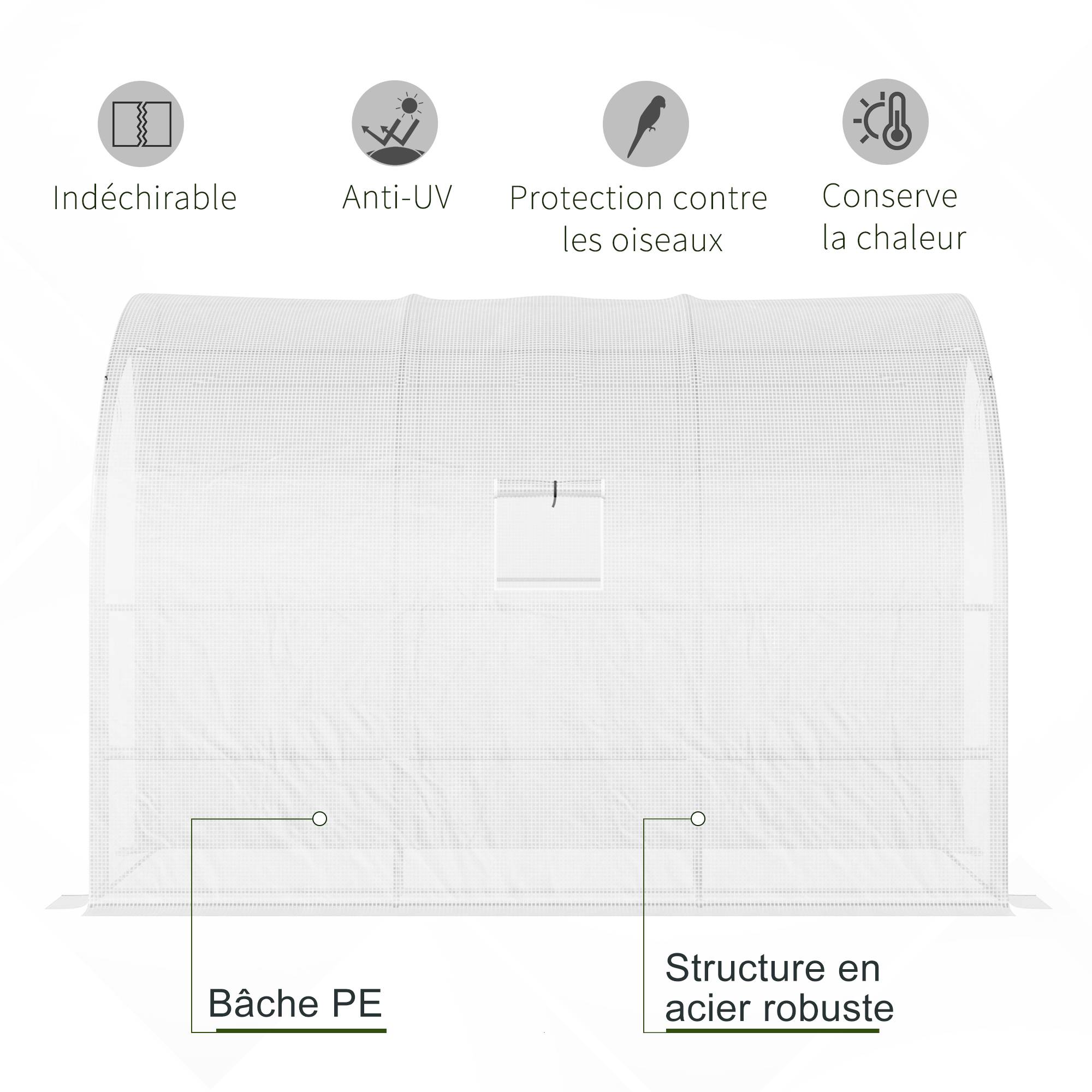 Serre de Jardin adossée avec Étagères 3 Niveaux, Petite Serre de Balcon en Bâche PE 140 g/㎡ 300 x 150 x 213 cm, blanc - Image 7