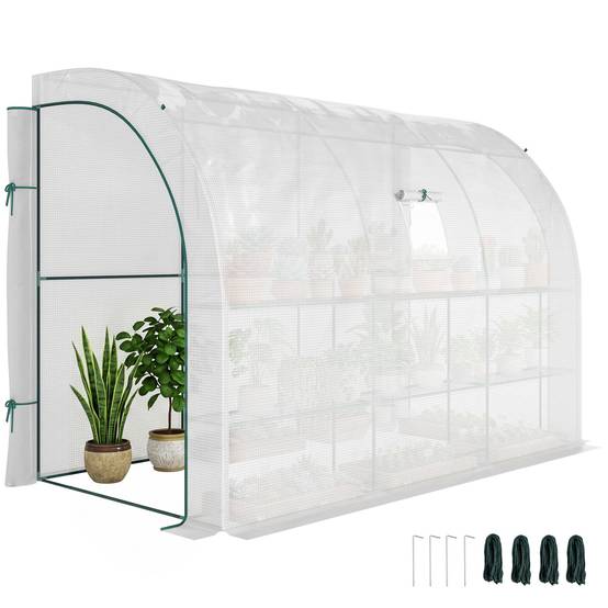 Serre de Jardin adossée avec Étagères 3 Niveaux, Petite Serre de Balcon en Bâche PE 140 g/㎡ 300 x 150 x 213 cm, blanc - Image 1