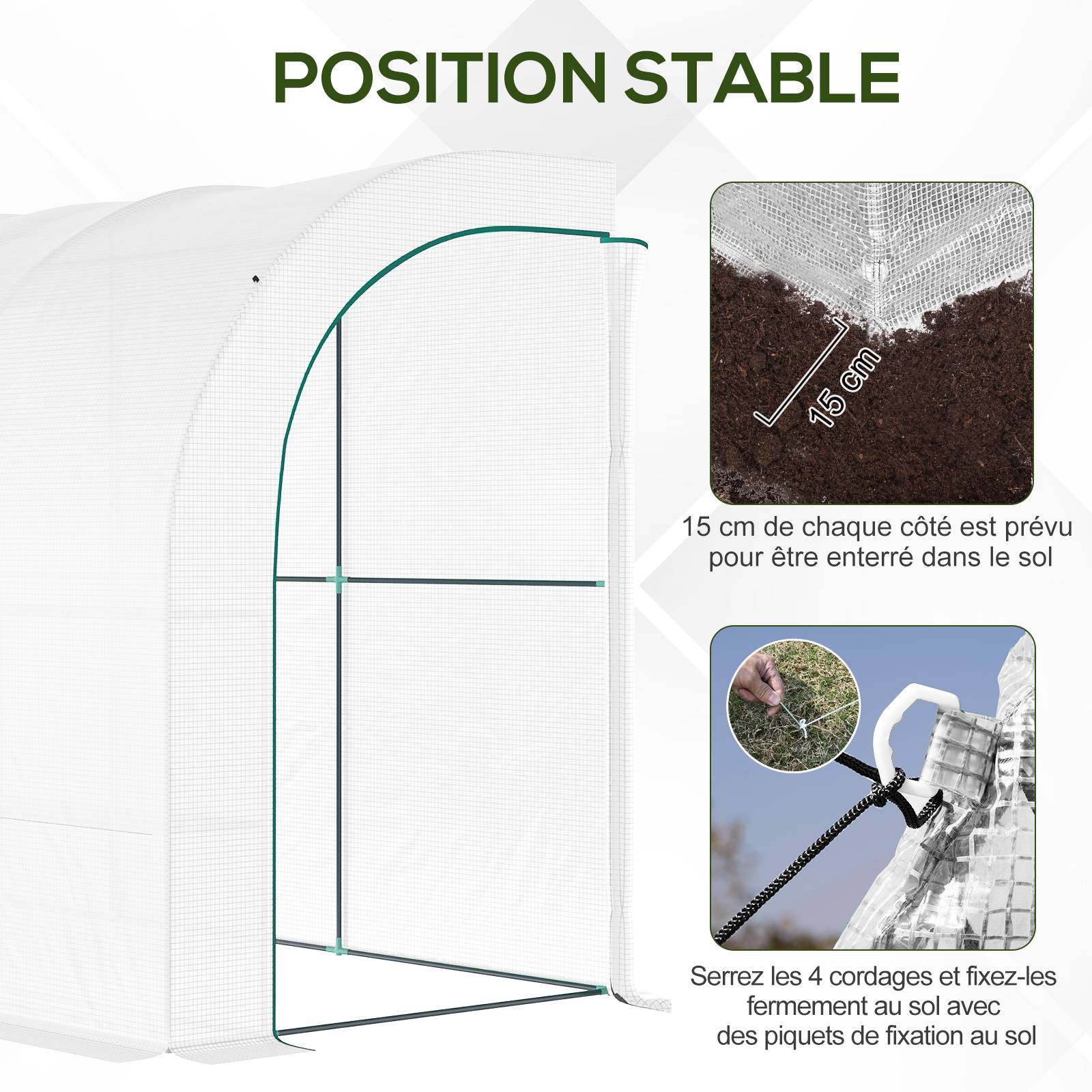 Serre de Jardin adossée avec Étagères 3 Niveaux, Petite Serre de Balcon en Bâche PE 140 g/㎡ 300 x 150 x 213 cm, blanc - Image 6