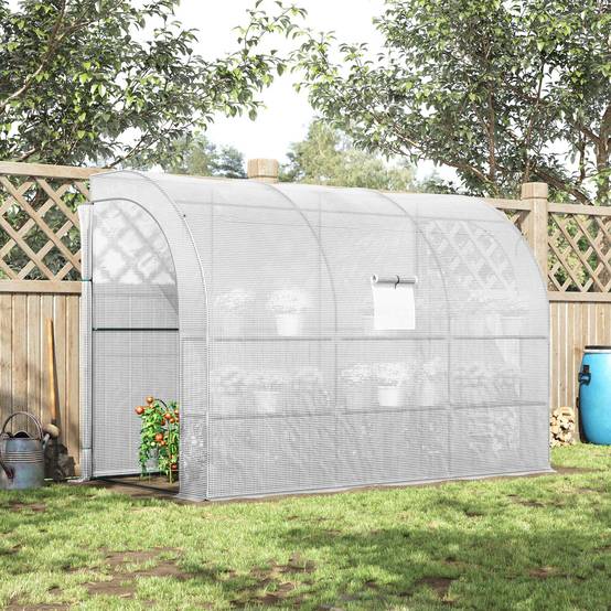 Serre de Jardin adossée avec Étagères 3 Niveaux, Petite Serre de Balcon en Bâche PE 140 g/㎡ 300 x 150 x 213 cm, blanc - Image 4
