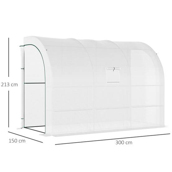 Serre de Jardin adossée avec Étagères 3 Niveaux, Petite Serre de Balcon en Bâche PE 140 g/㎡ 300 x 150 x 213 cm, blanc - Image 5