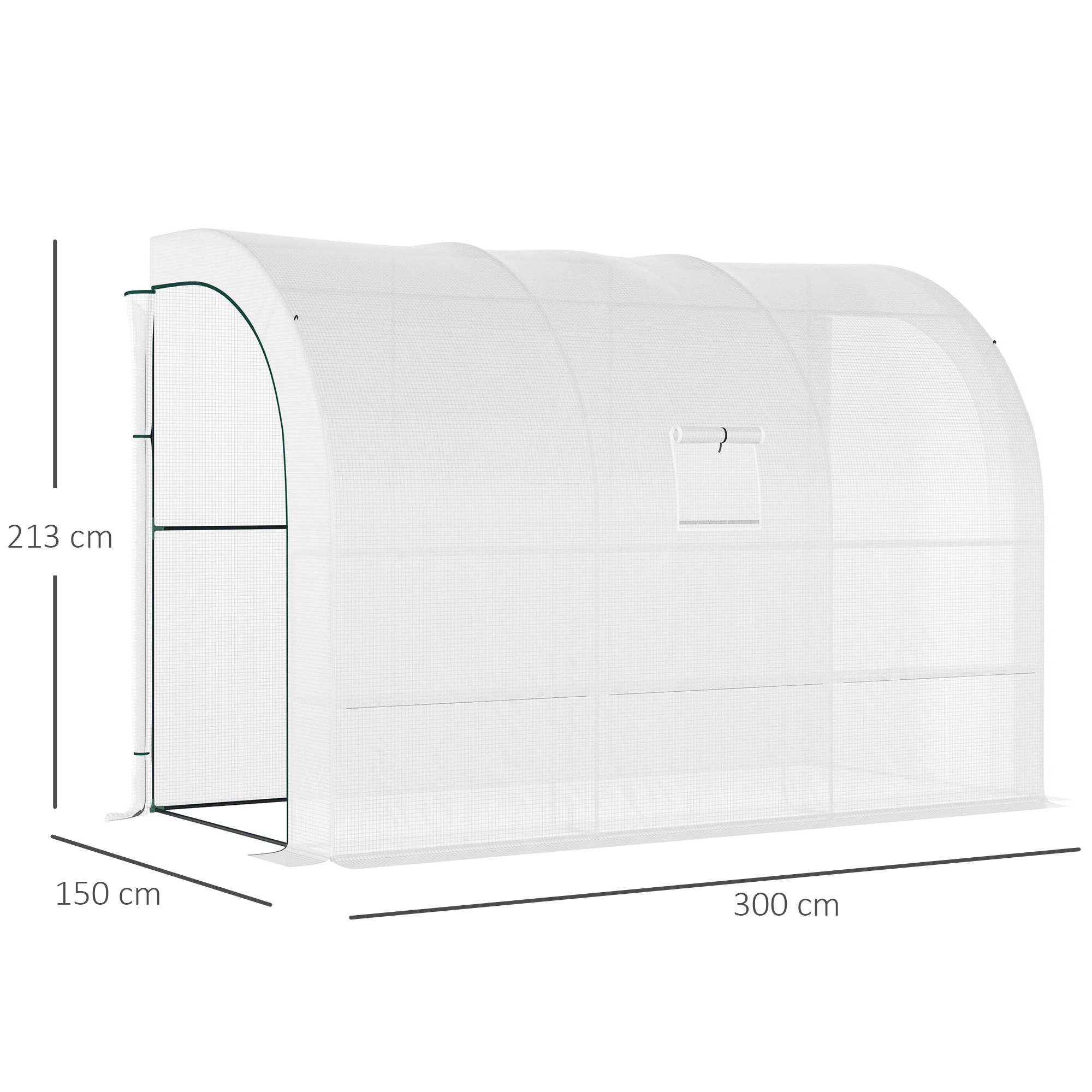 Serre de Jardin adossée avec Étagères 3 Niveaux, Petite Serre de Balcon en Bâche PE 140 g/㎡ 300 x 150 x 213 cm, blanc - Image 5