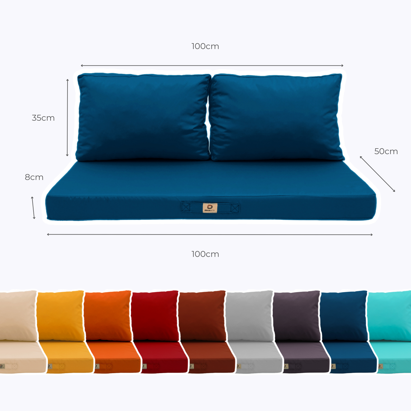 Coussins pour salon de jardin déhoussable 100x50cm Bleu pétrole - Déco arts - Image 5