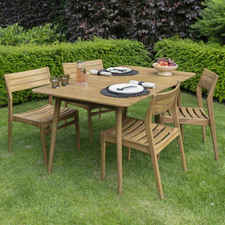 Wilsa Garden - Salon de jardin bois teck 4/6 places avec 4 chaises NAPLES - Imagen 1