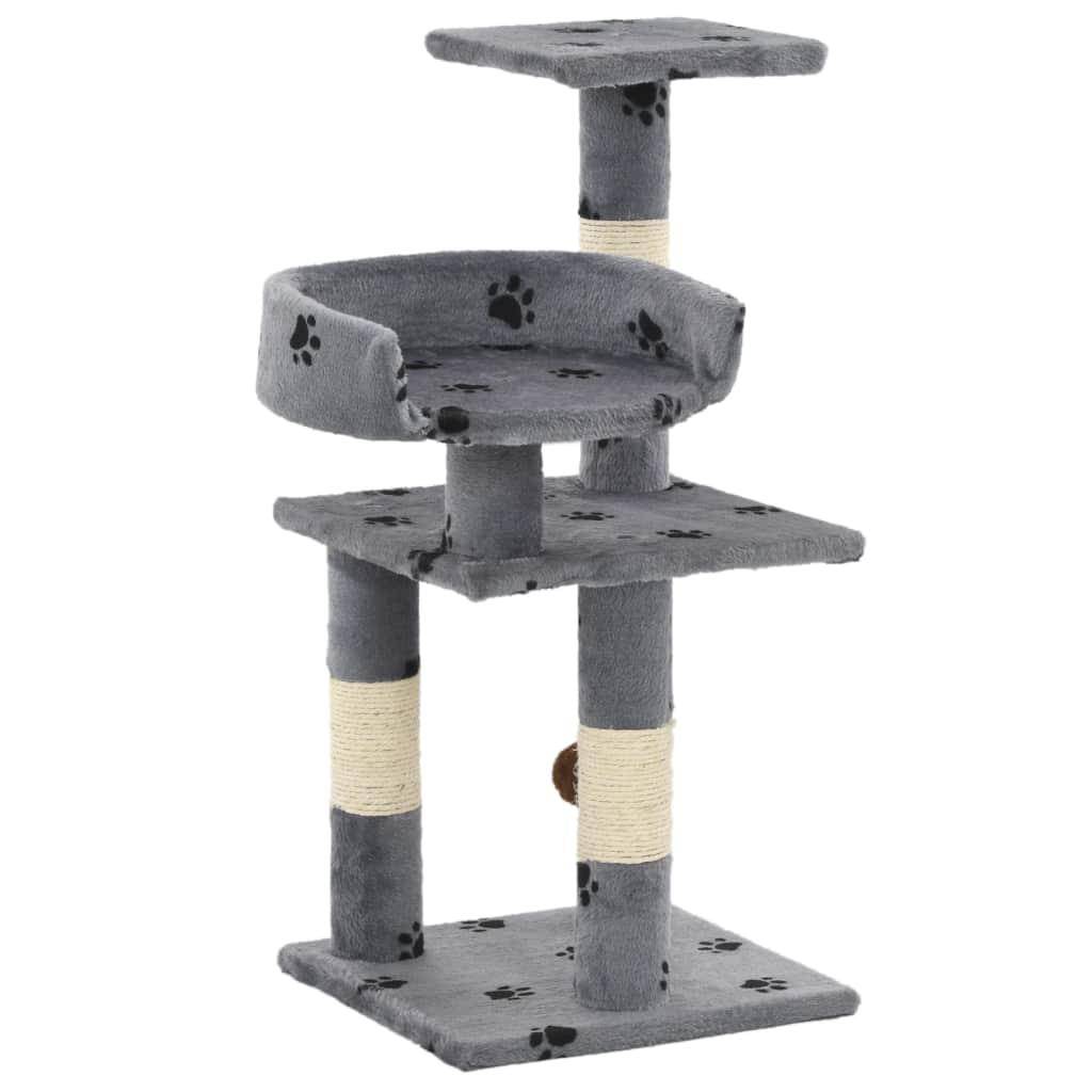 Helloshop26 - Arbre à chat griffoir grattoir niche jouet animaux peluché et sisal 65 cm empreintes de pattes gris - Image 1