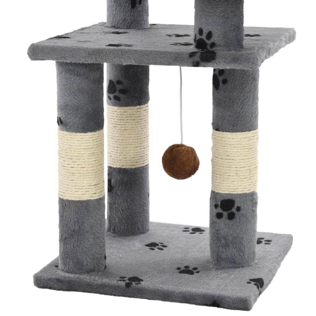 Helloshop26 - Arbre à chat griffoir grattoir niche jouet animaux peluché et sisal 65 cm empreintes de pattes gris - Image 5