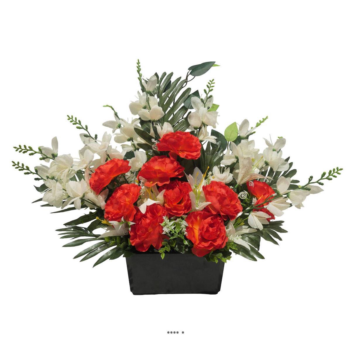 Artificielles - Devant de tombe de Camélia, Lys, orchidée et ficus pour la Toussaint Orange - couleur: Orange - Imagen 2
