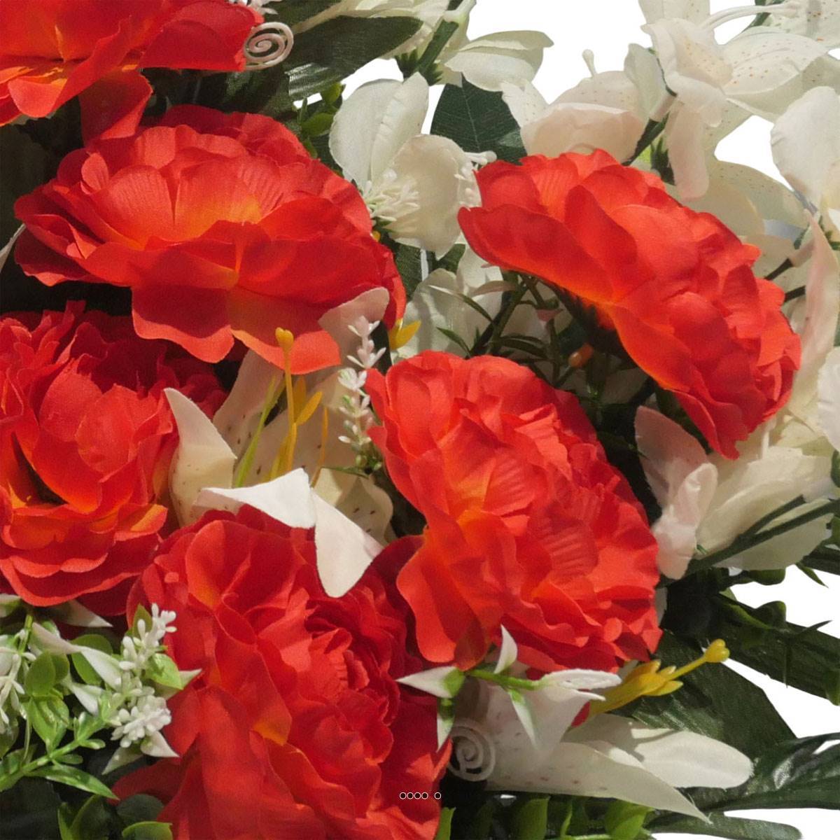 Artificielles - Devant de tombe de Camélia, Lys, orchidée et ficus pour la Toussaint Orange - couleur: Orange - Imagen 3