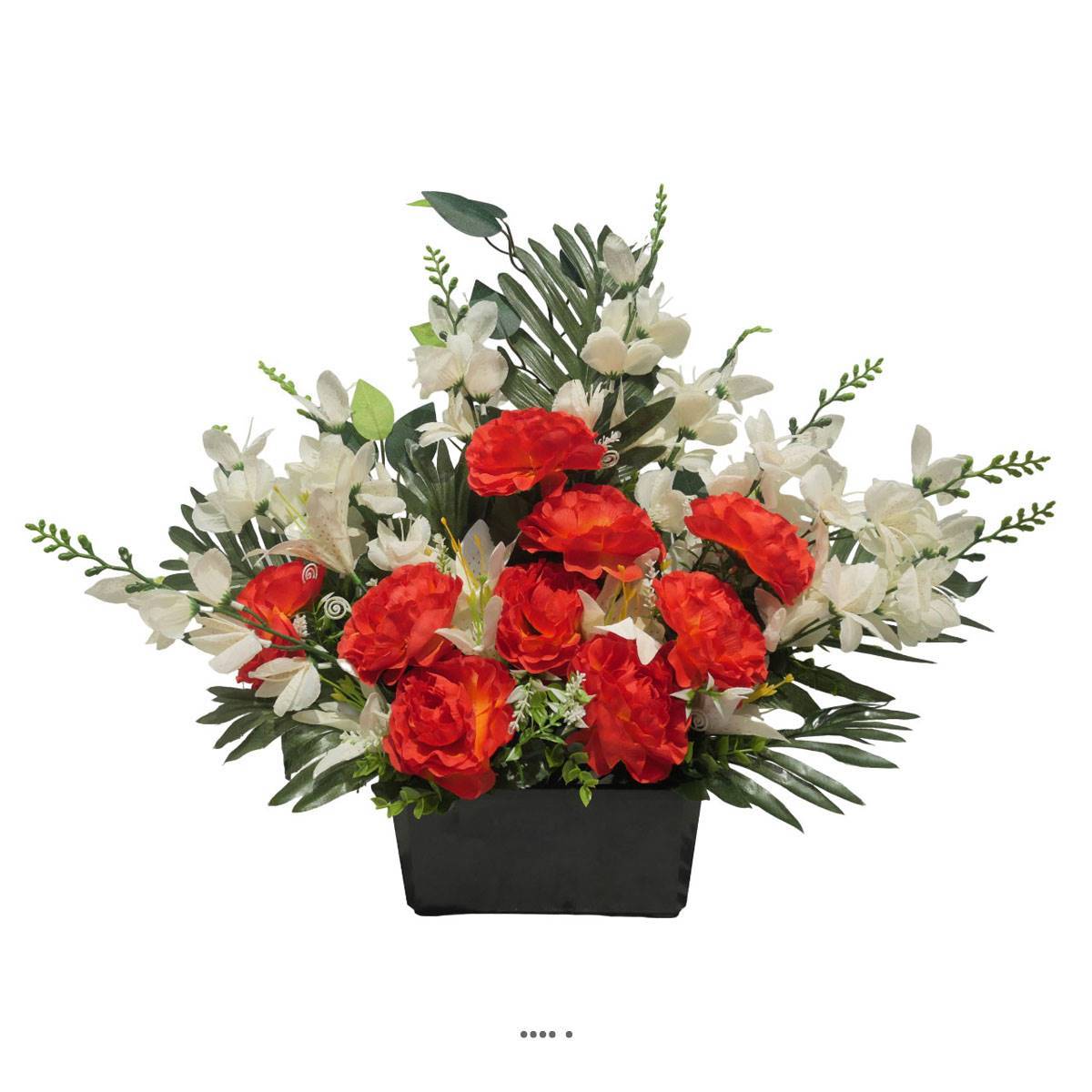 Artificielles - Devant de tombe de Camélia, Lys, orchidée et ficus pour la Toussaint Orange - couleur: Orange - Imagen 1